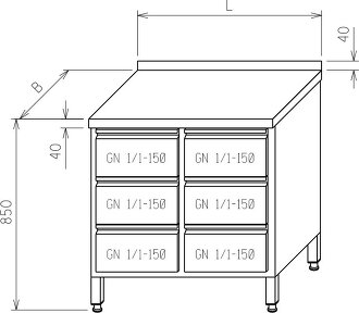 Stół roboczy - dwie szafki z szufladami GN 1/1 MR-024
