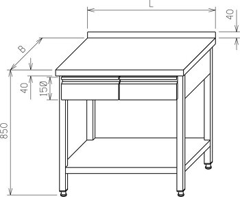 Stół roboczy - górna część szuflady - dół otwarty z półką MR-023