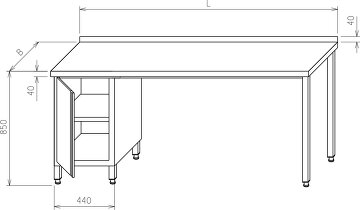 Stół roboczy - z jednej strony szafka drzwi otwierane - z drugiej dół otwarty MR-028