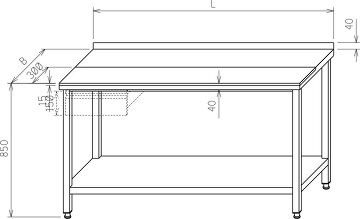 Stół roboczy - z deską z tworzywa sztucznego do krojenia - z półką MR-035