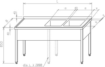 Stół z dwoma zlewami - z osłonami, dół otwarty MR-105