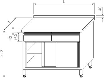Stół roboczy - pod spodem szafka drzwi przesuwane - w górnej części szuflady MR-044