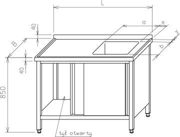 Stół ze zlewem - boki osłonięte, drzwi suwane, półka na dole MR-103